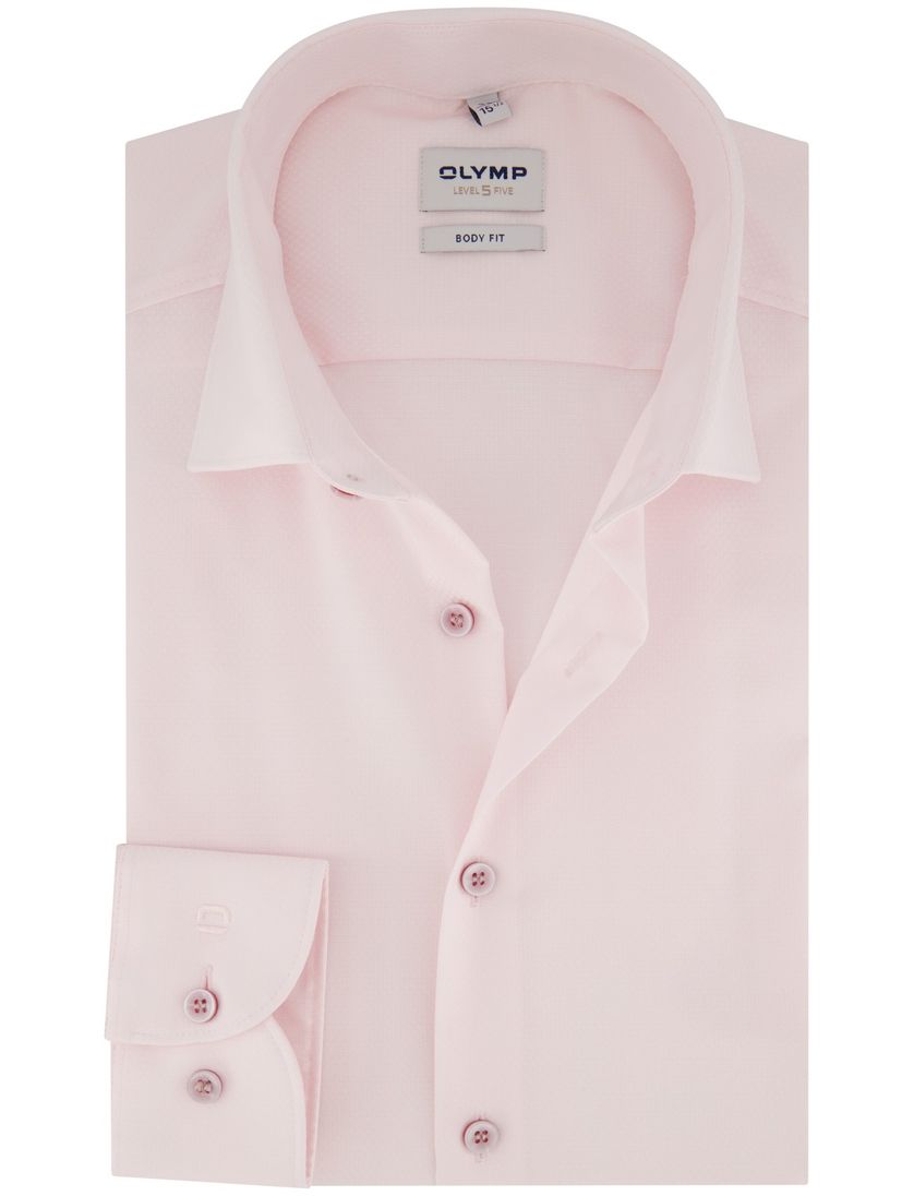 Olymp Level 5 Five overhemd katoen Body Fit effen lichtroze