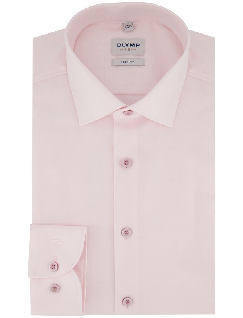 Olymp Level 5 Five overhemd katoen Body Fit effen lichtroze