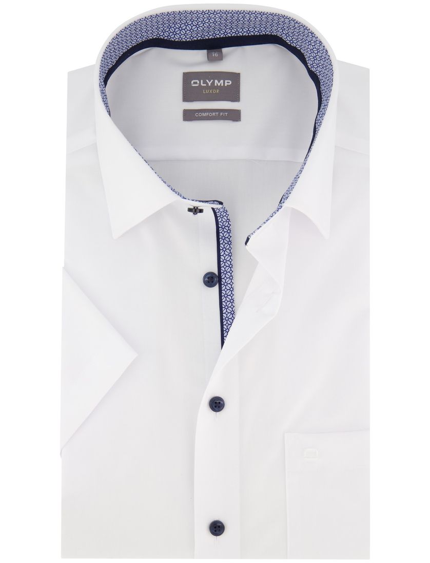 katoenen overhemd korte mouw Olymp wijde fit effen wit