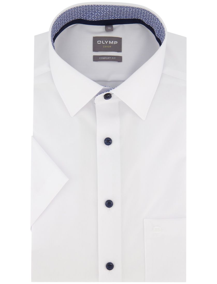 katoenen overhemd korte mouw Olymp wijde fit effen wit