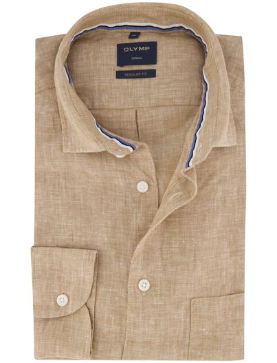 Olymp Olymp overhemd beige Regular Fit casual gemêleerd
