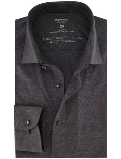 Olymp Olymp Level 5 Five overhemd gemêleerd Body Fit grijs jersey