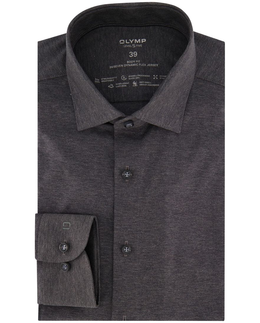 Olymp Level 5 Five overhemd gemêleerd Body Fit grijs jersey
