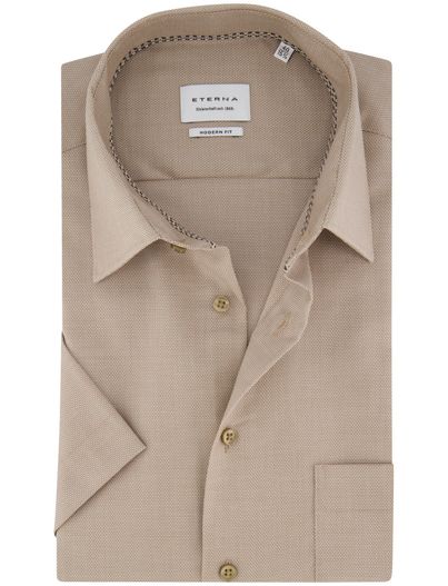 Eterna Eterna overhemd korte mouw camel met borstzak