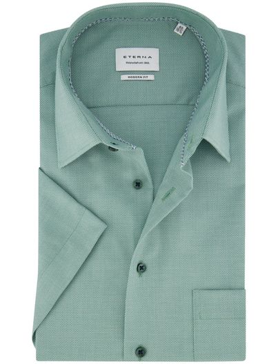 Eterna Eterna Modern Fit overhemd mintgroen korte mouw borstzak strijkvrij