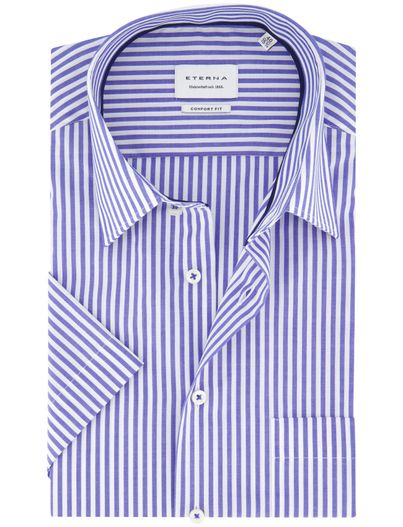 Eterna Eterna overhemd blauw gestreept met borstzak