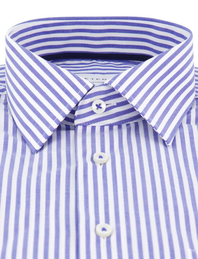 Eterna overhemd blauw gestreept met borstzak