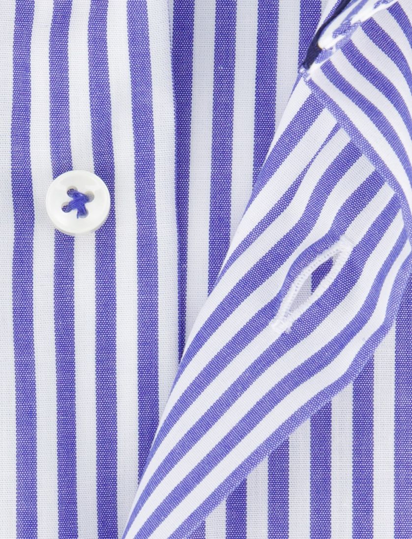 Eterna overhemd blauw gestreept met borstzak