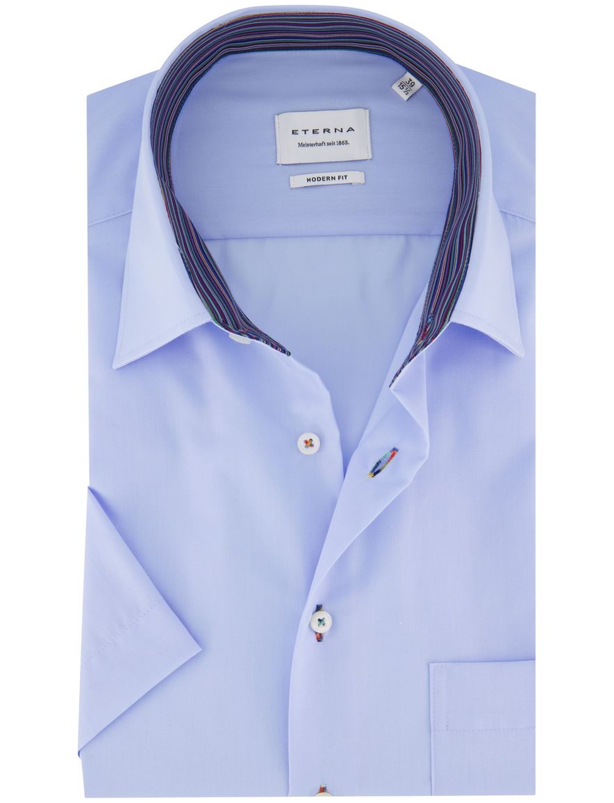 Eterna overhemd blauw normale fit strijkvrij katoen