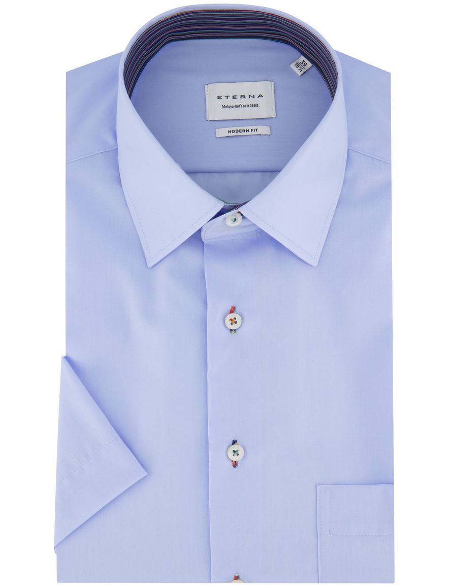 Eterna overhemd blauw normale fit strijkvrij katoen