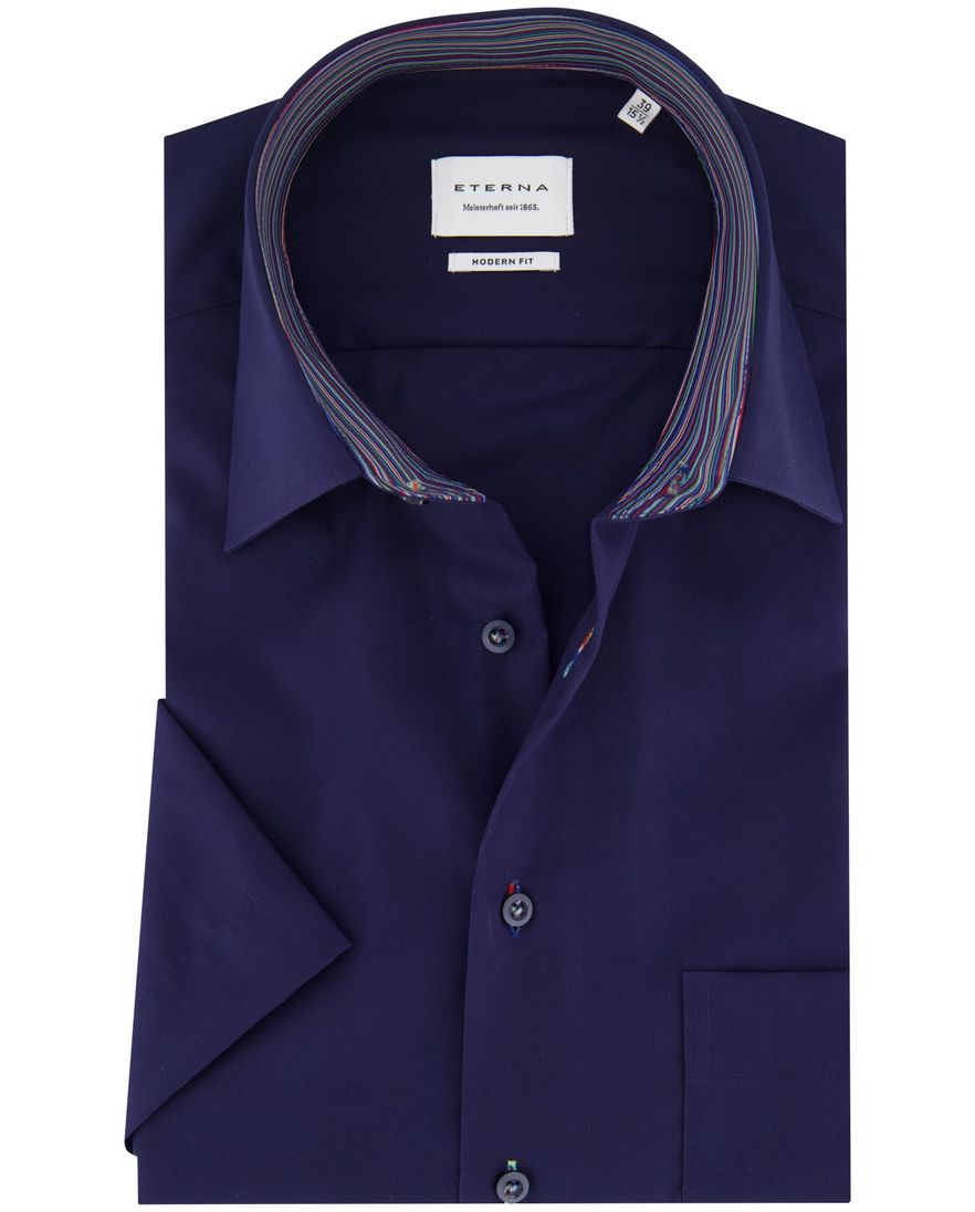 Eterna overhemd donkerblauw normale fit katoen