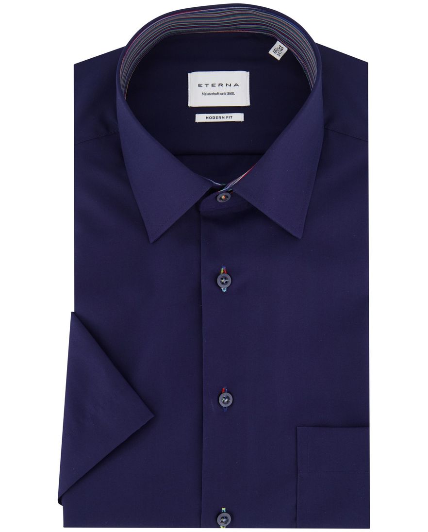 Eterna overhemd donkerblauw normale fit katoen