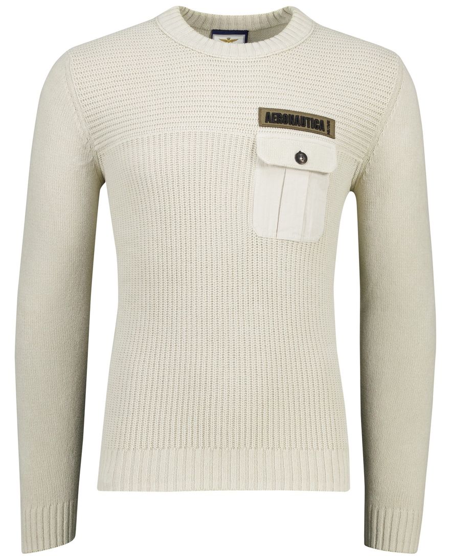 Aeronautica Militare trui gebreid beige effen normale fit