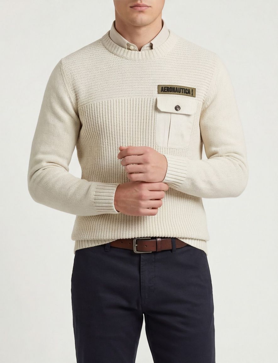 Aeronautica Militare trui gebreid beige