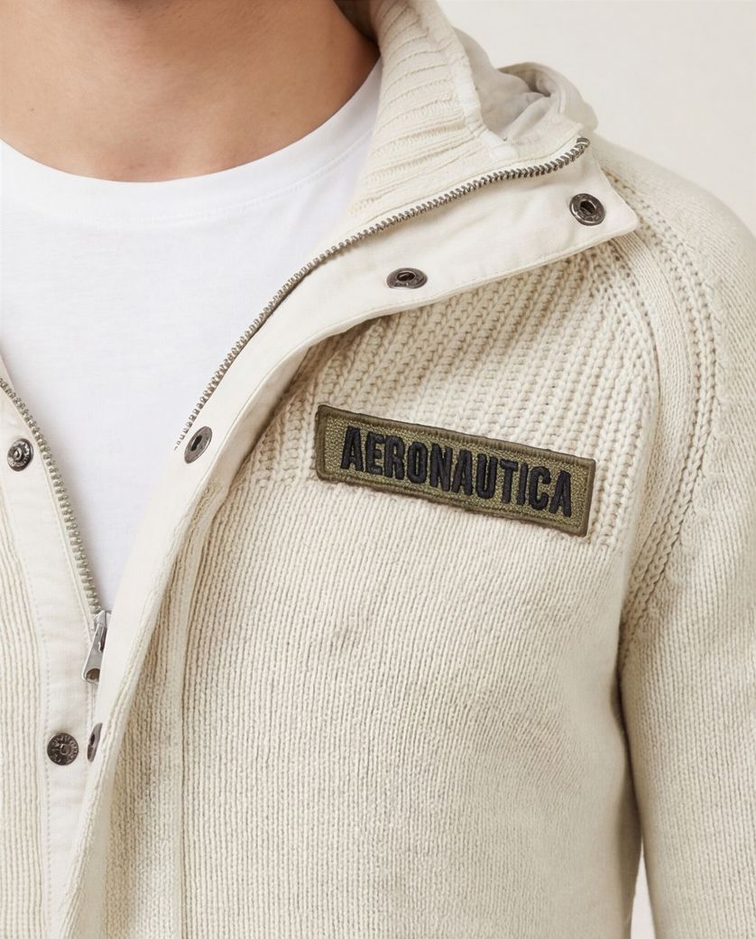 katoenen vest Aeronautica Militare creme effen normale fit
