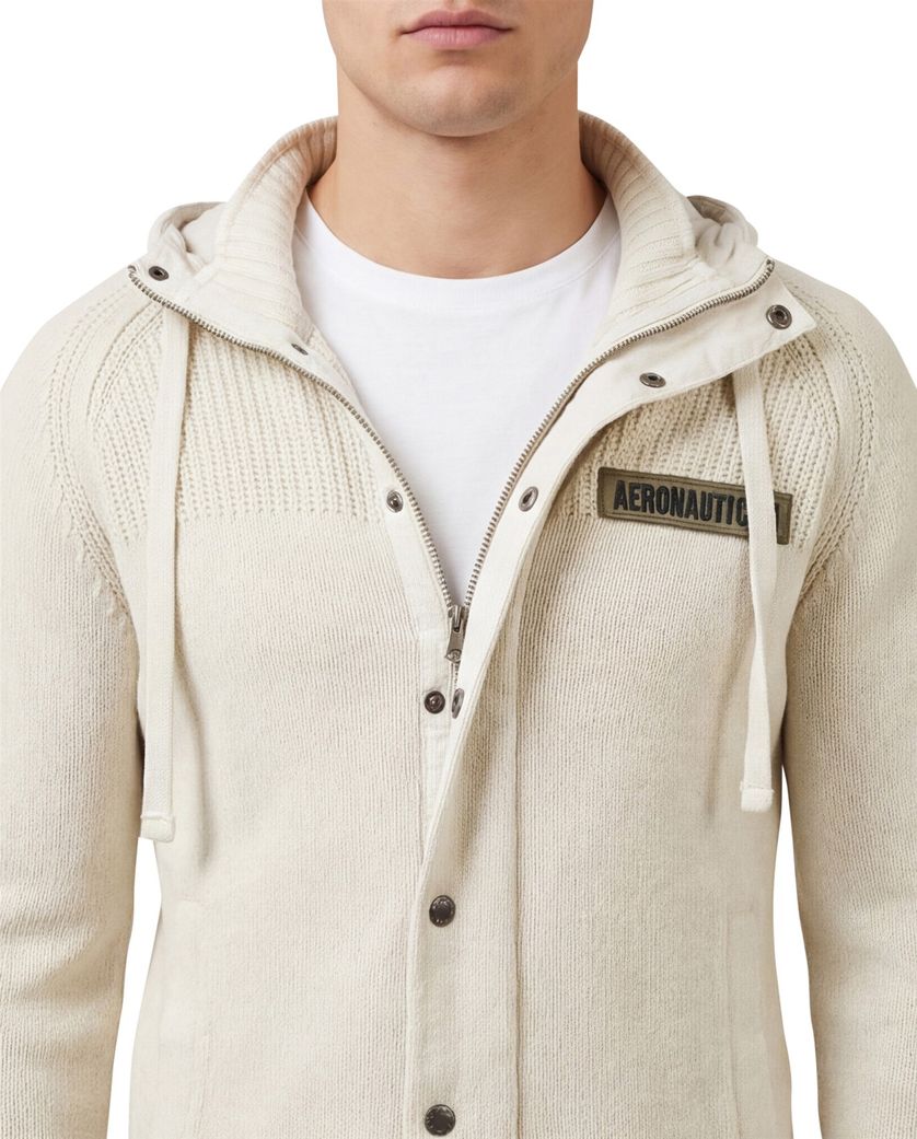 katoenen vest Aeronautica Militare creme effen normale fit