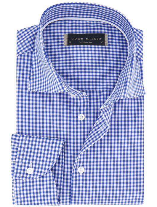 John Miller tailord fit overhemd ml7 geruit blauw