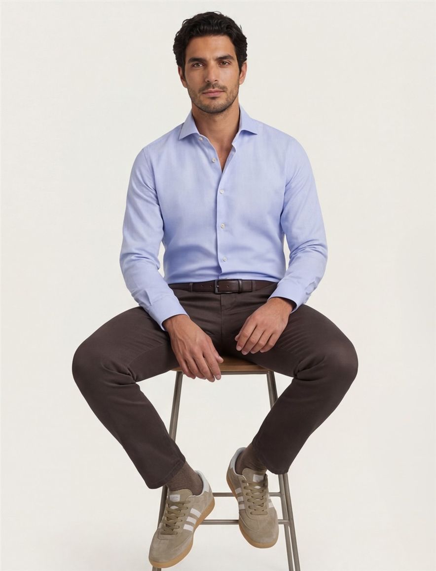 John Miller tailored fit overhemd lichtblauw effen