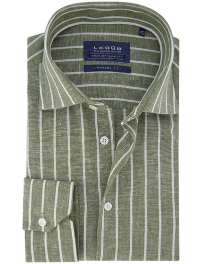 Ledub Ledub overhemd ml 7 middengroen gestreept semi-wide collar