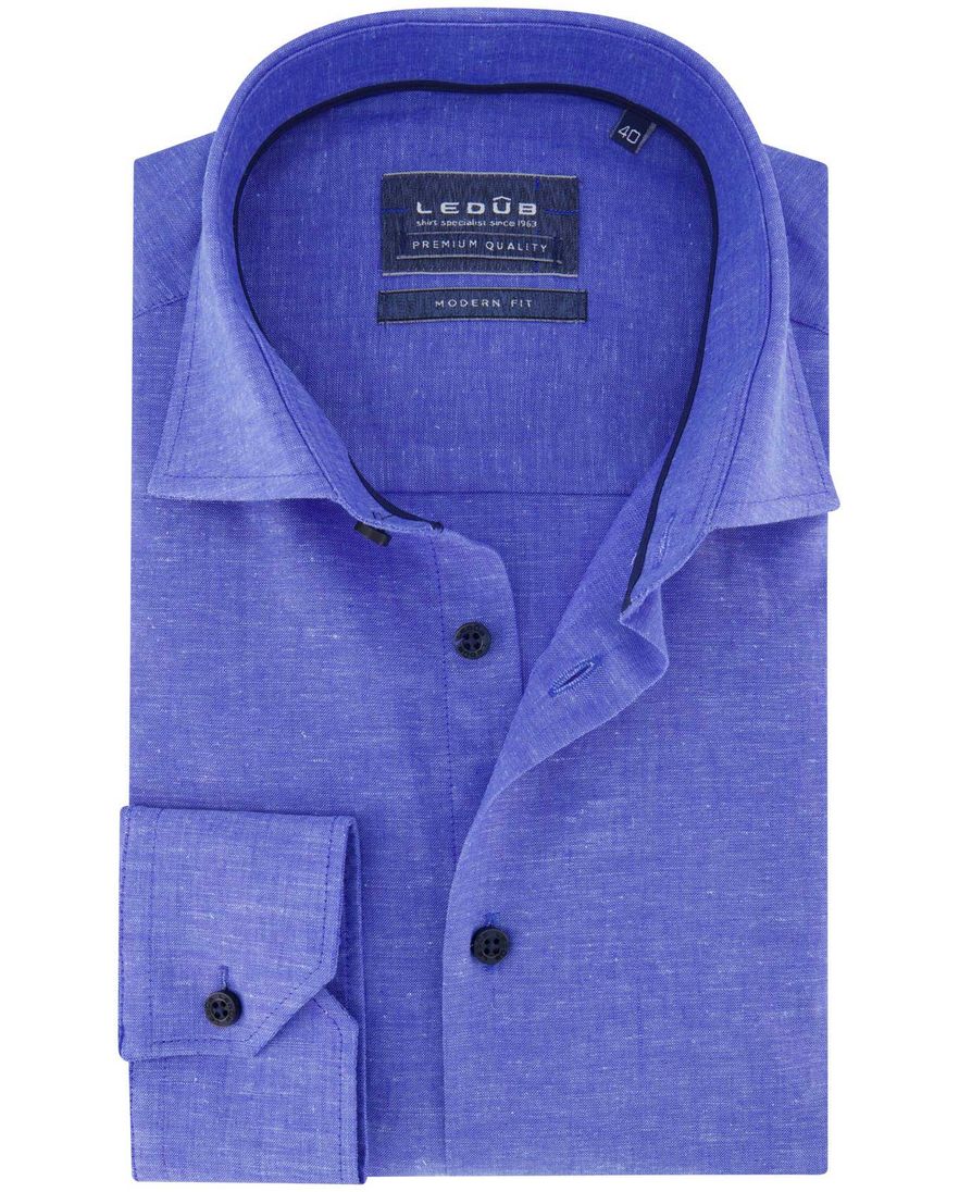 Blauw Ledub overhemd lange mouw gemêleerd