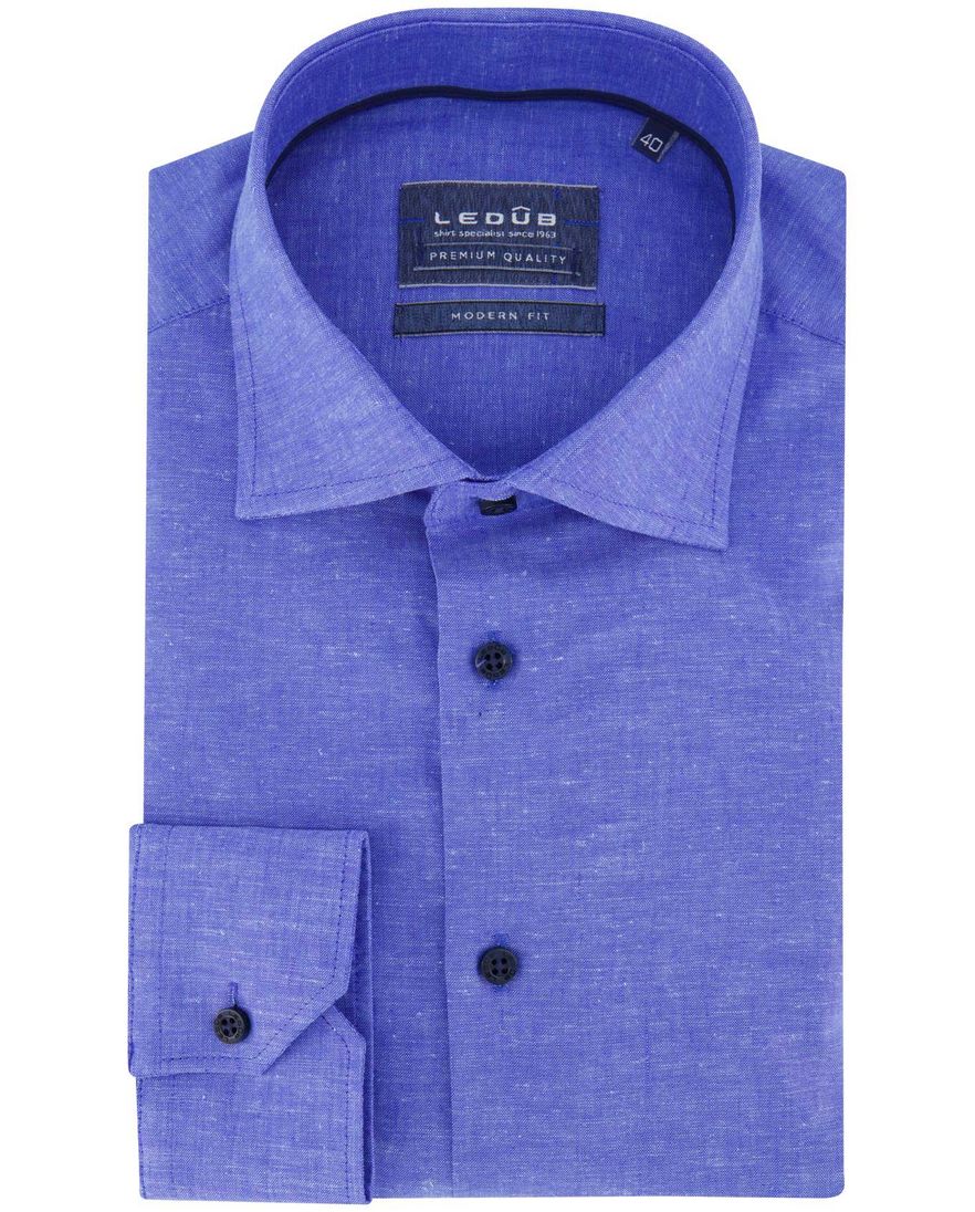Blauw Ledub overhemd lange mouw gemêleerd