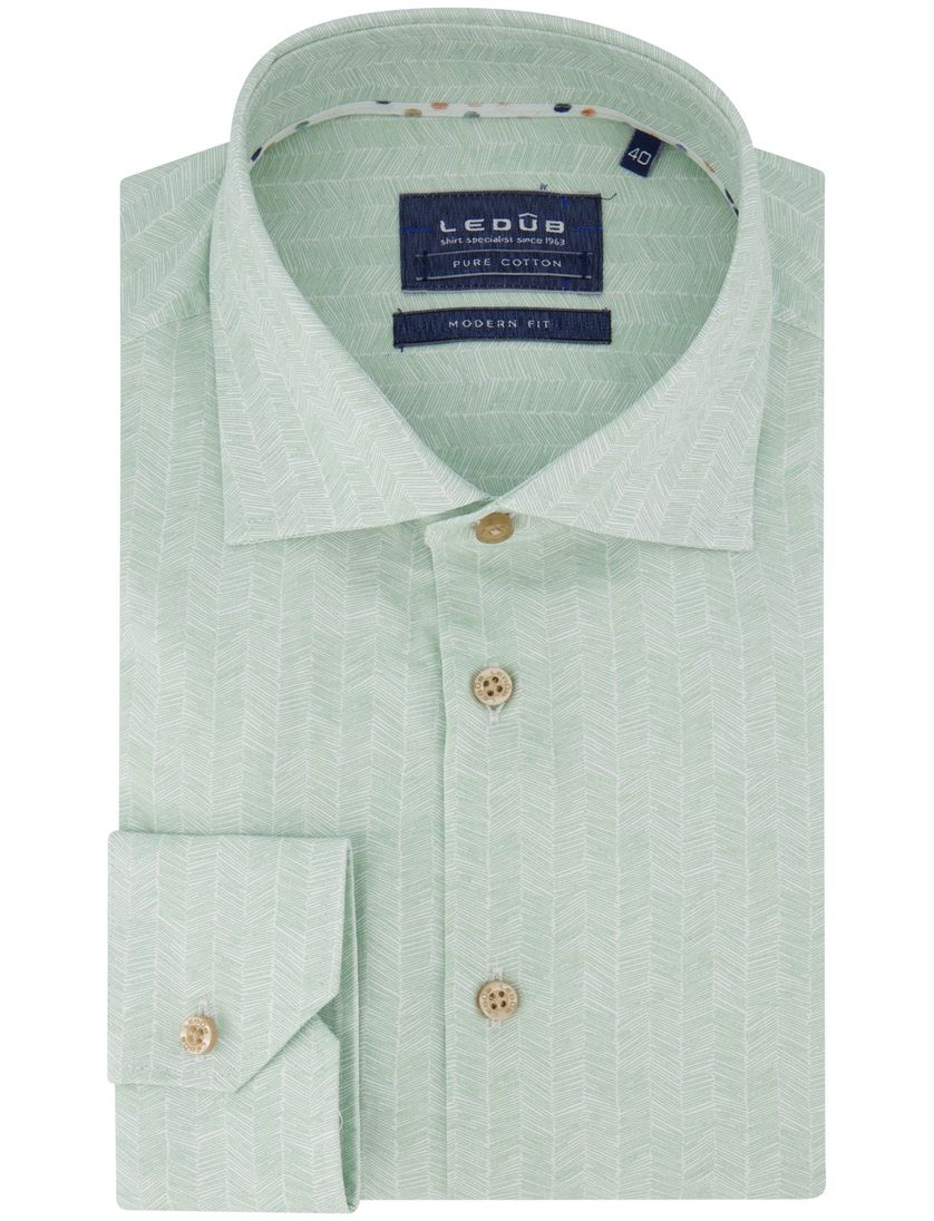 Ledub overhemd mouwlengte 7 groen modern fit
