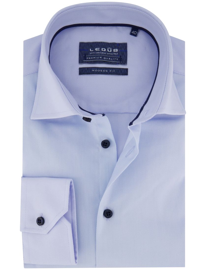 katoenen Ledub overhemd ml 7 effen blauw normale fit