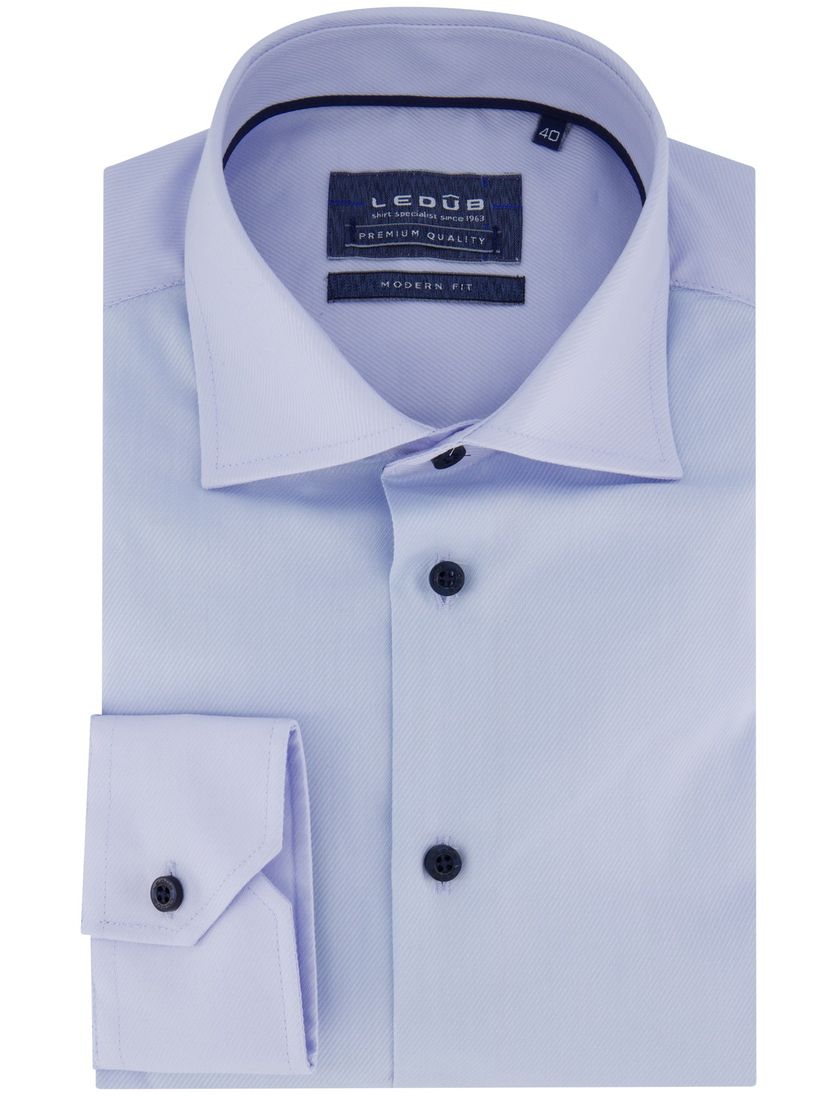 katoenen Ledub overhemd ml 7 effen blauw normale fit