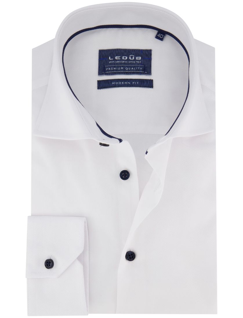katoenen mouwlengte 7 overhemd Ledub wit effen normale fit