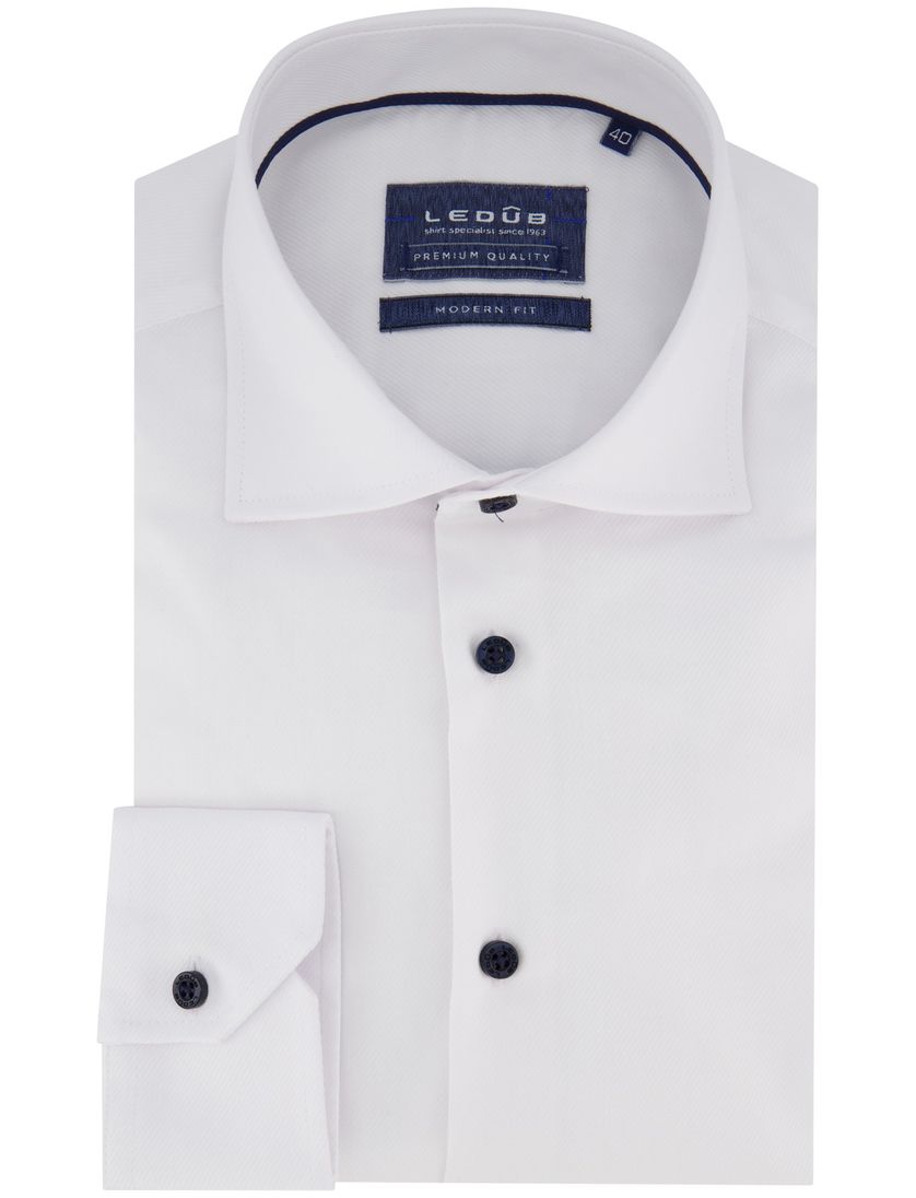 katoenen mouwlengte 7 overhemd Ledub wit effen normale fit
