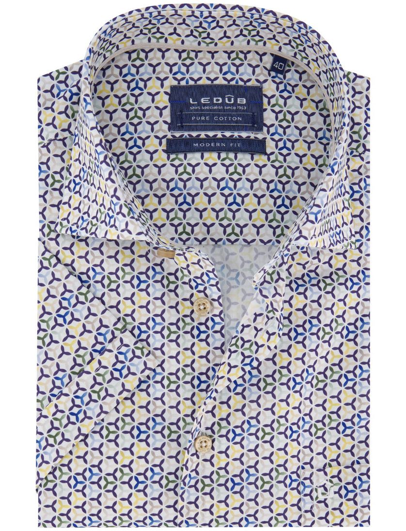 Ledub modern fit overhemd blauw geprint