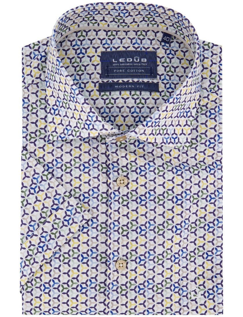 Ledub modern fit overhemd blauw geprint