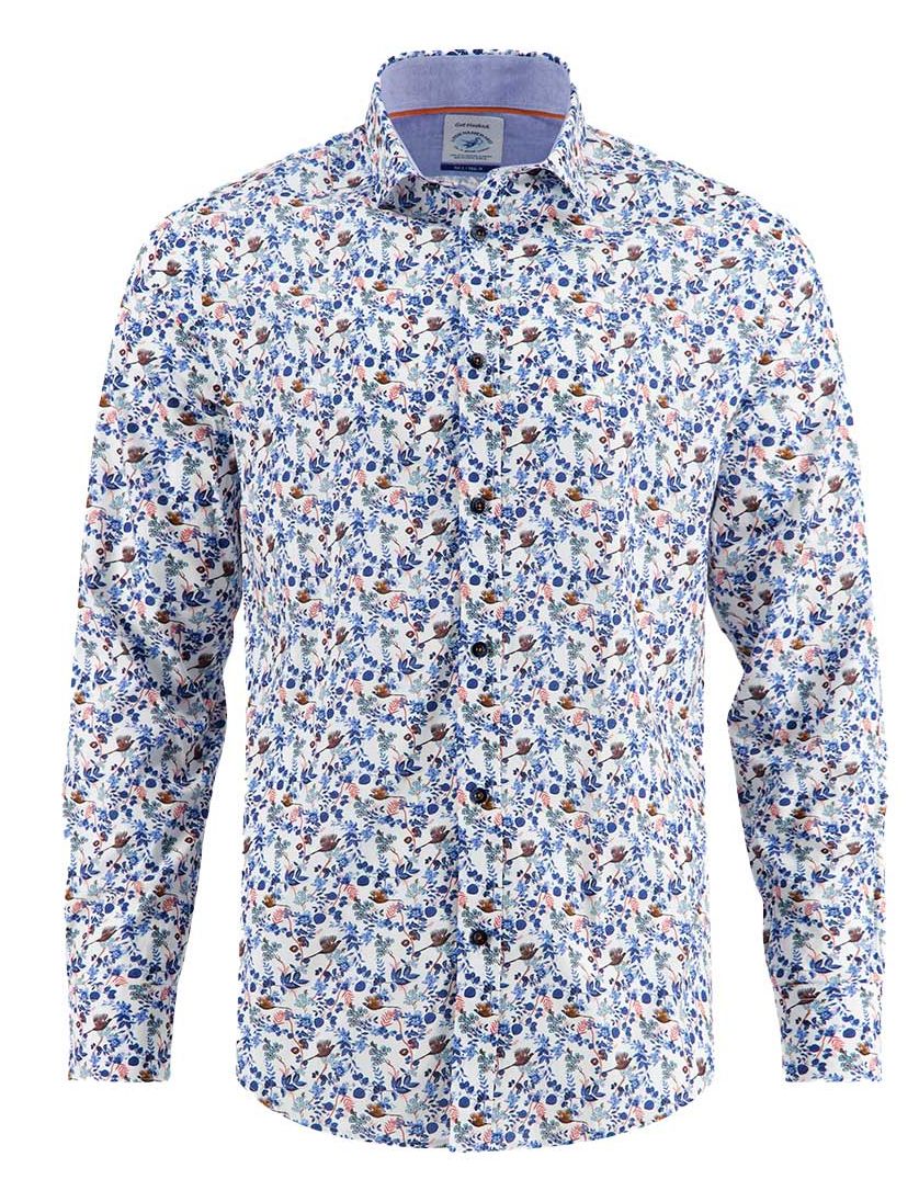A Fish Named Fred overhemd blauw geprint normale fit katoen