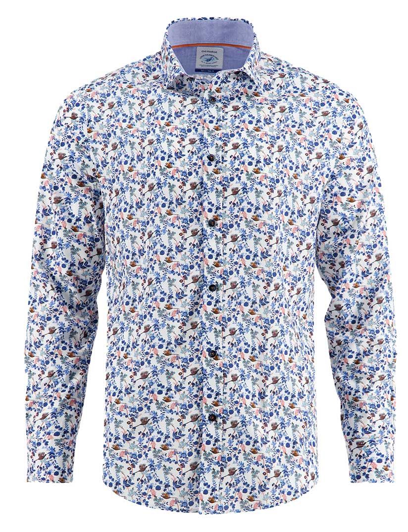 A Fish Named Fred overhemd blauw geprint normale fit