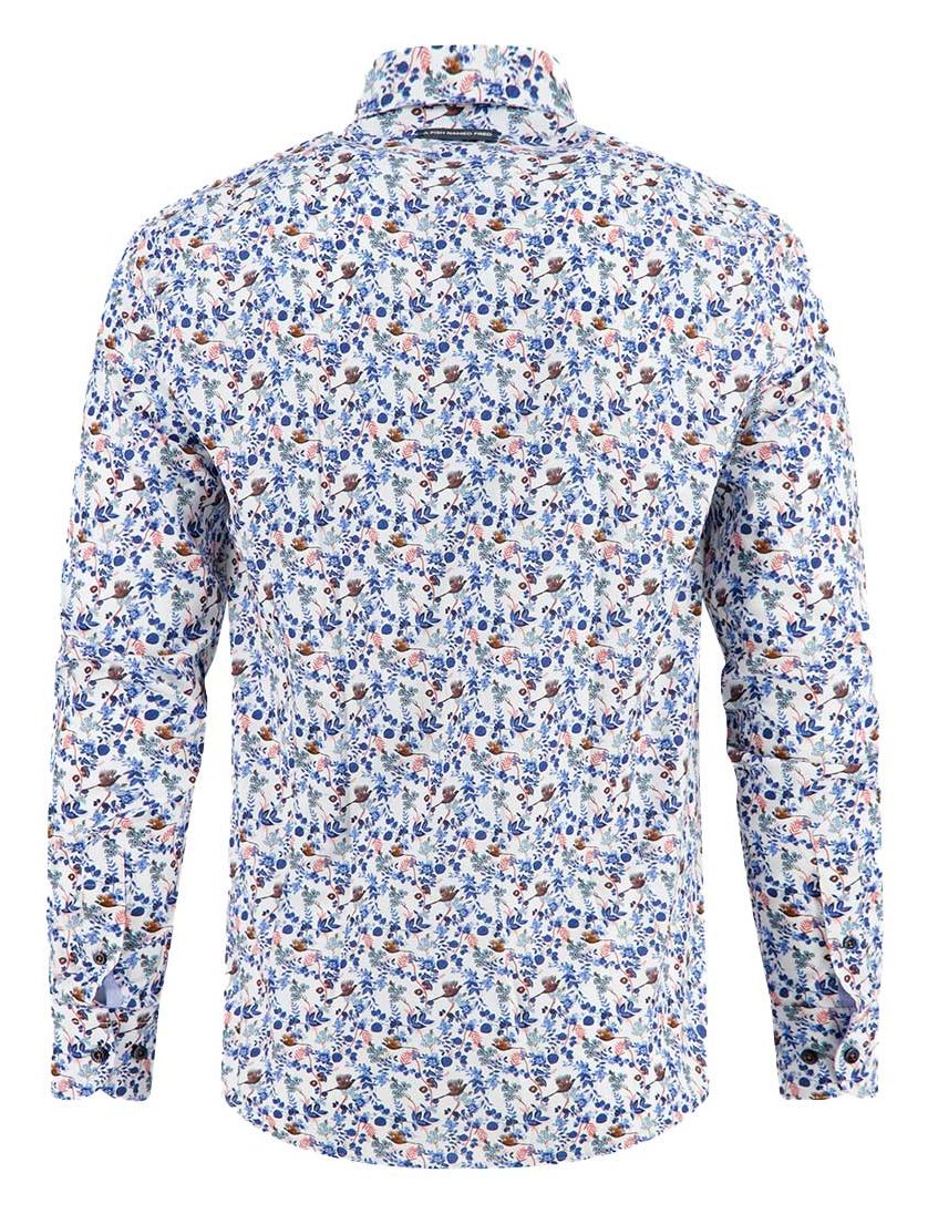 A Fish Named Fred overhemd blauw geprint normale fit katoen