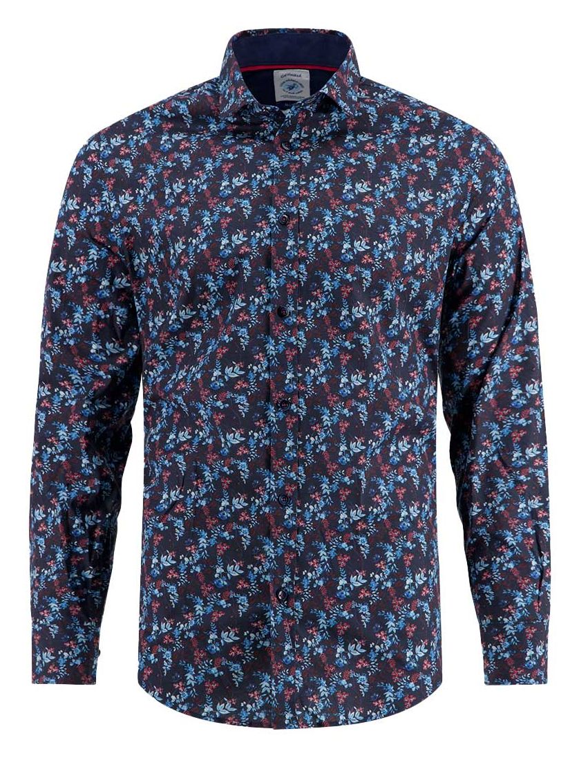 katoenen A Fish Named Fred overhemd donkerblauw print