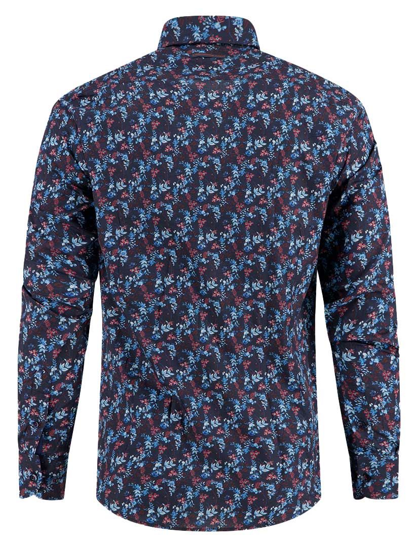 A Fish Named Fred overhemd donkerblauw geprint katoen