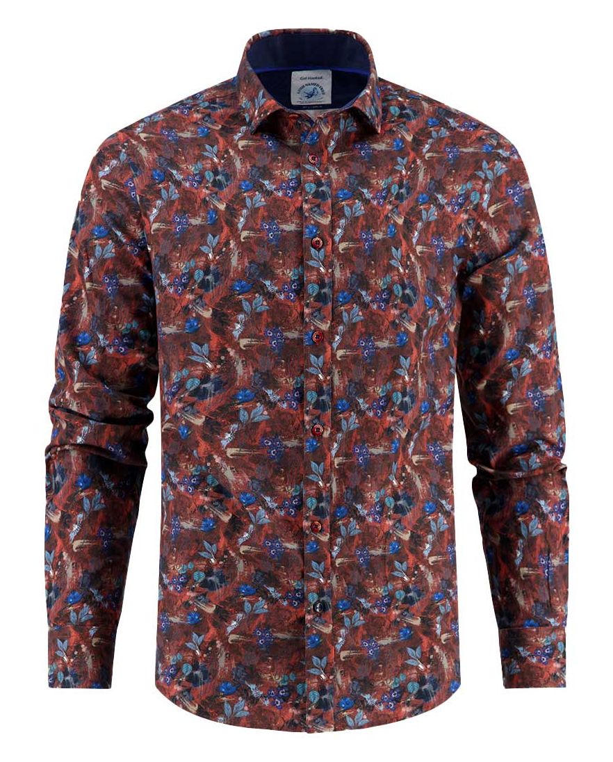 A Fish Named Fred overhemd rood print normale fit