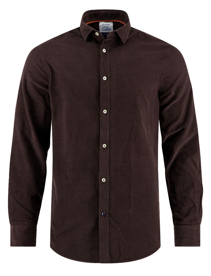 A Fish Named Fred overhemd bruin effen normale fit katoen