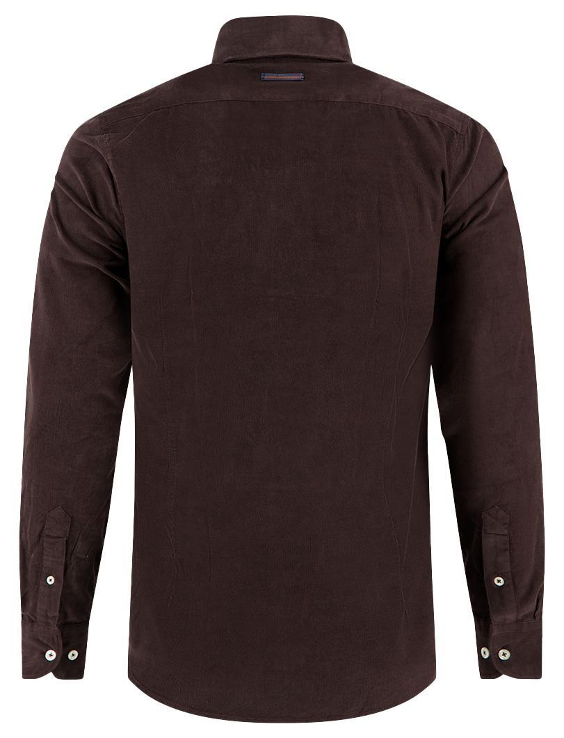 A Fish Named Fred overhemd bruin effen normale fit katoen