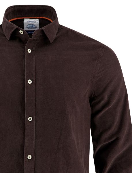 A Fish Named Fred overhemd bruin effen normale fit katoen