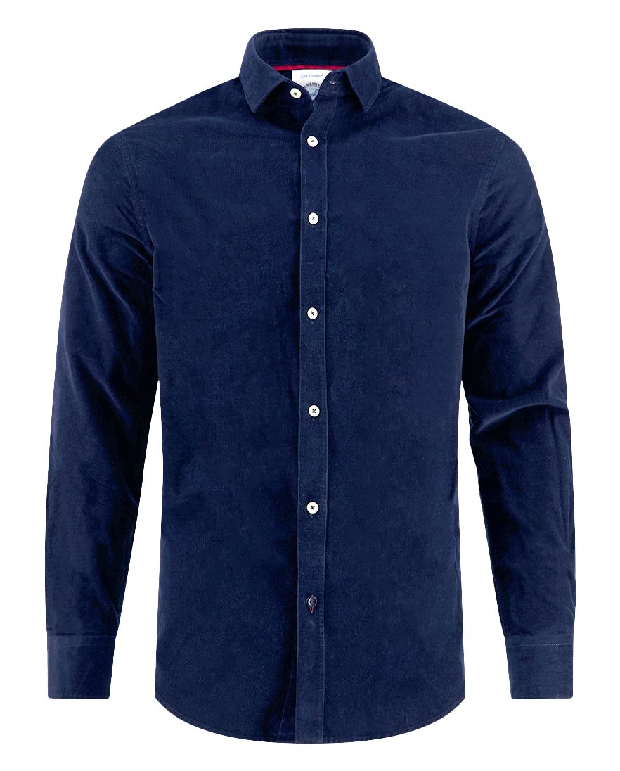 A Fish Named Fred overhemd donkerblauw effen normale fit