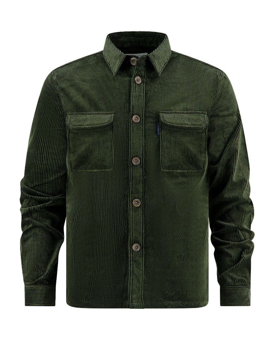 A Fish Named Fred overshirt groen rib effen slim fit