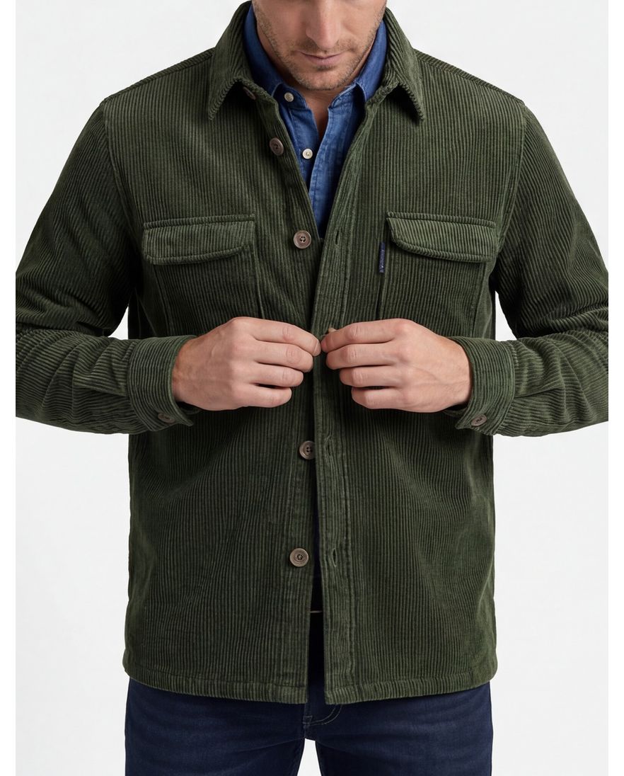 A Fish Named Fred overshirt groen rib effen slim fit