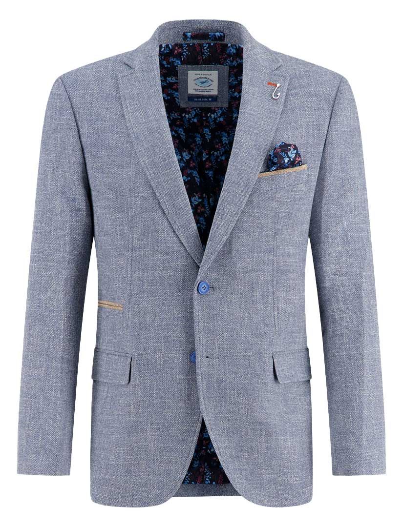 A Fish Named Fred colbert blauw gemeleerd slim fit