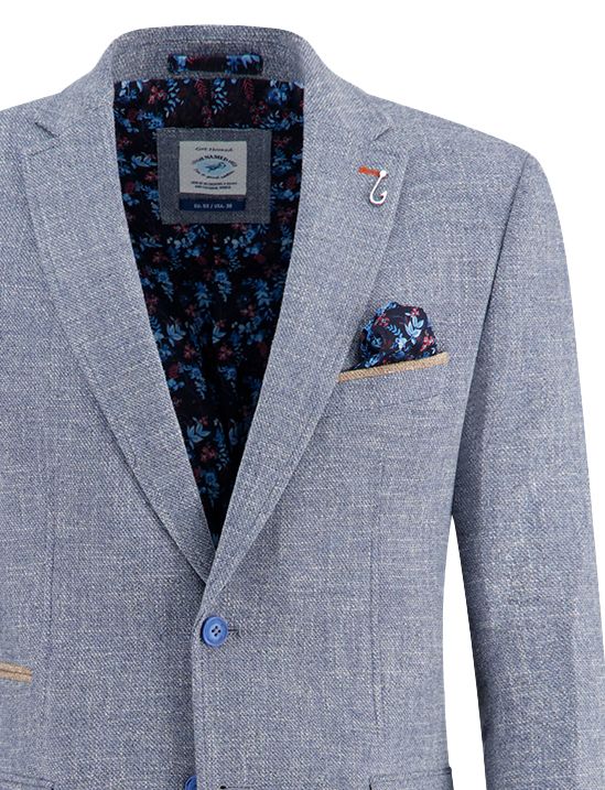 A Fish Named Fred colbert blauw gemeleerd slim fit