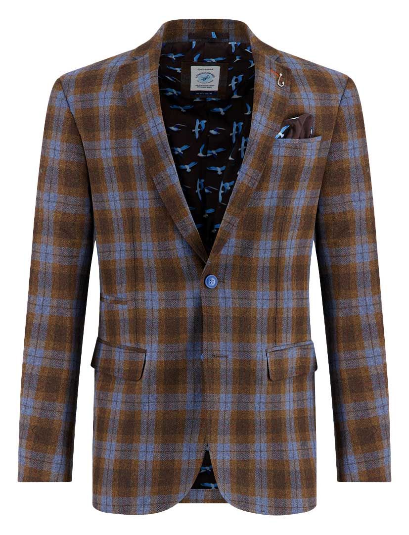 A Fish Named Fred colbert bruin geruit slim fit wol