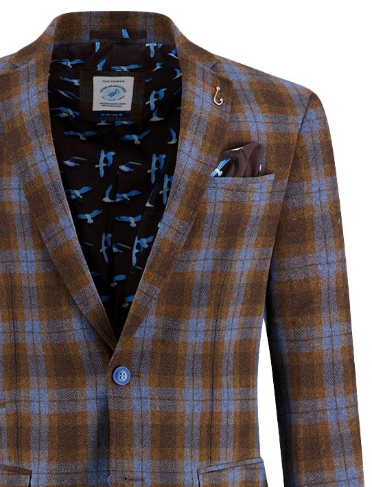 A Fish Named Fred colbert bruin geruit slim fit wol