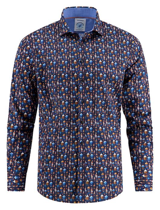 A Fish Named Fred overhemd navy geprint