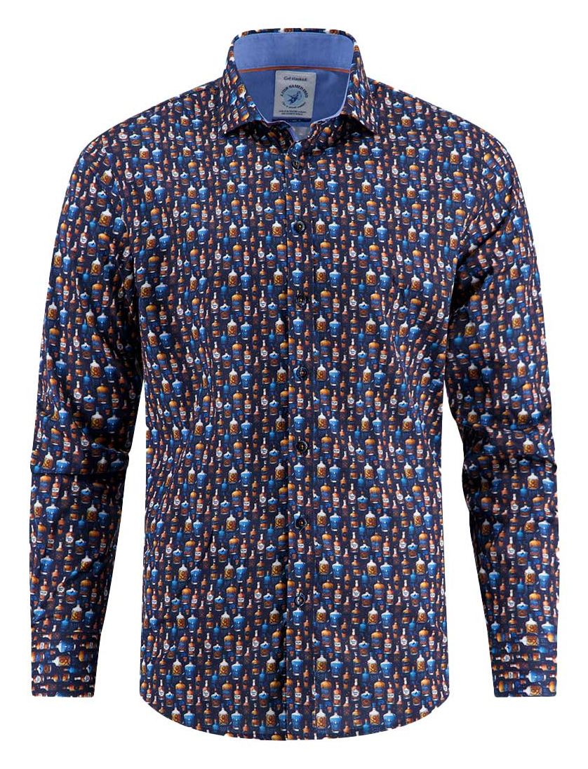 katoenen A Fish Named Fred donkerblauw overhemd geprint